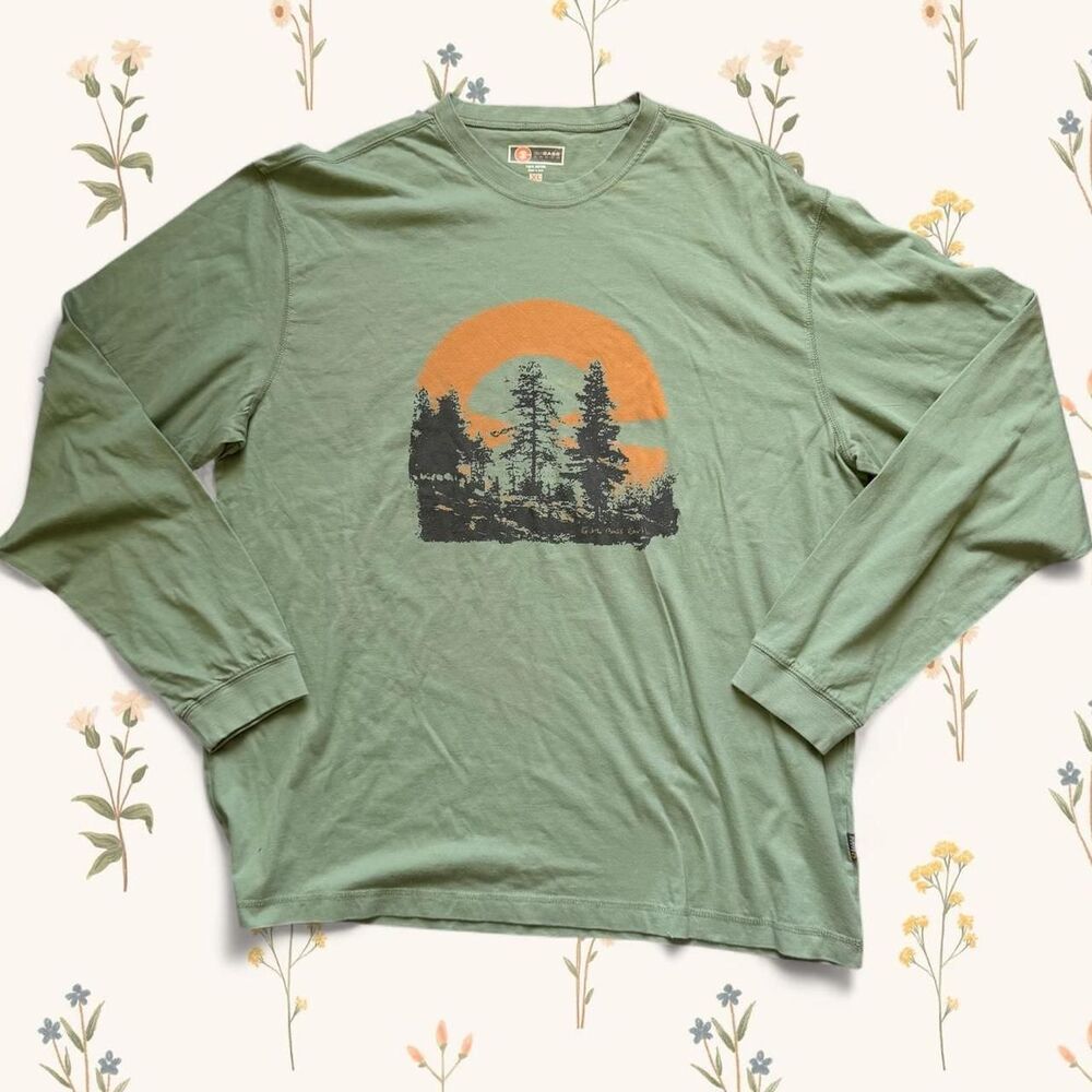 Vintage 2007 GH Bass Earth Green Graphic Long Sleeve Tee - Y2K Gorpcore Forest S
